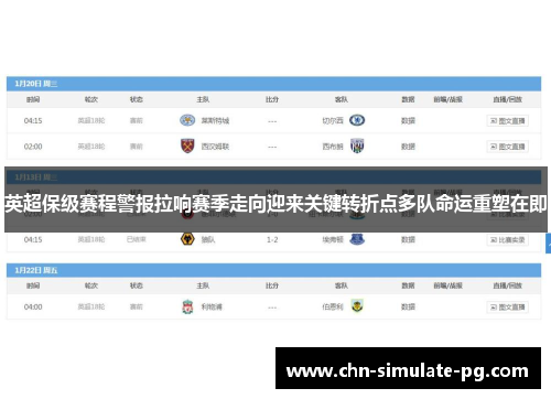 英超保级赛程警报拉响赛季走向迎来关键转折点多队命运重塑在即